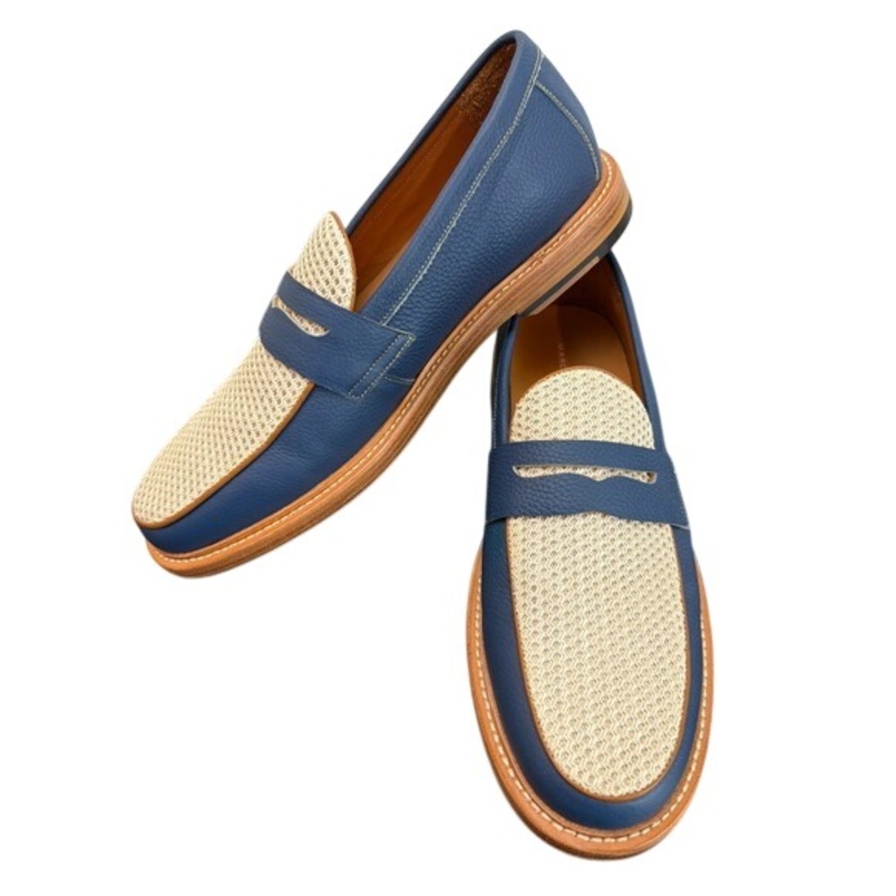 Marc Nolan Calum Blue Cream Leather Penny Loafers Size 11 Two-Tone Summer
